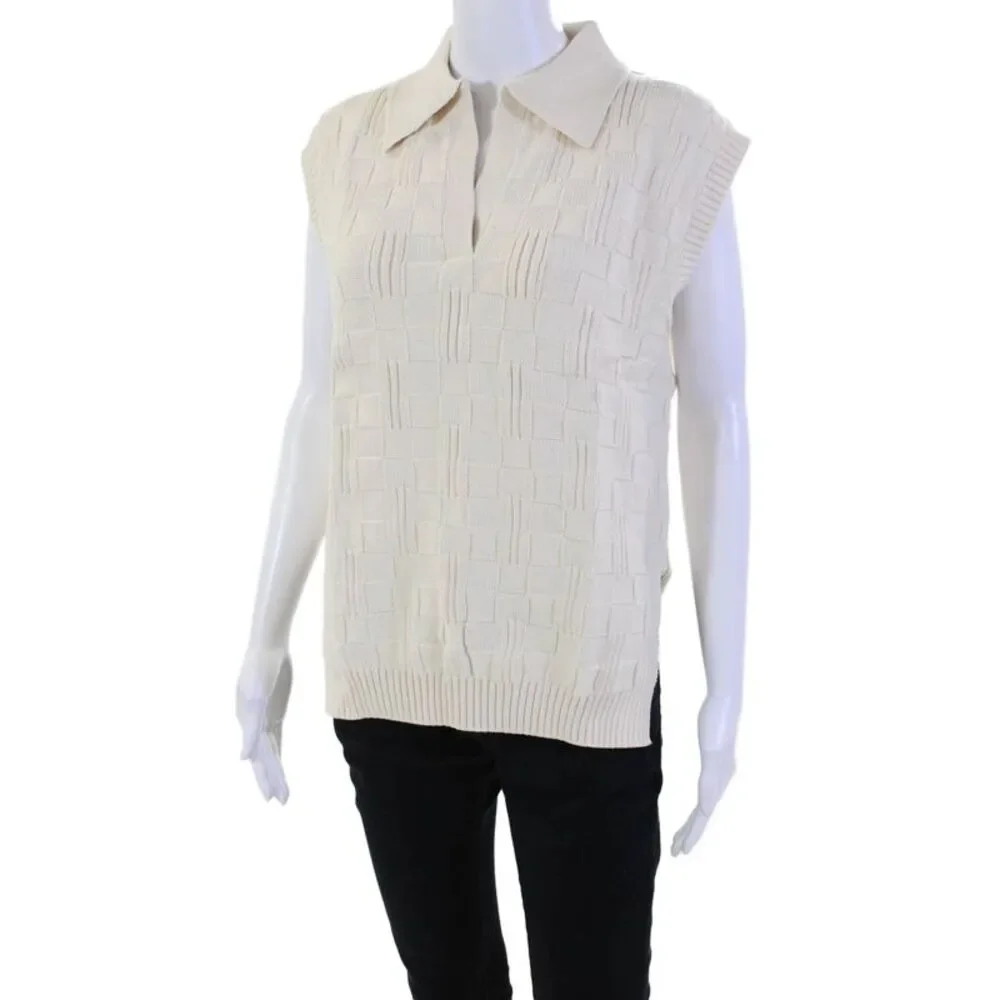 Ninety Percent Womens Cotton Sleeveless V-neck Knitted Sweater Vest Cream Size S